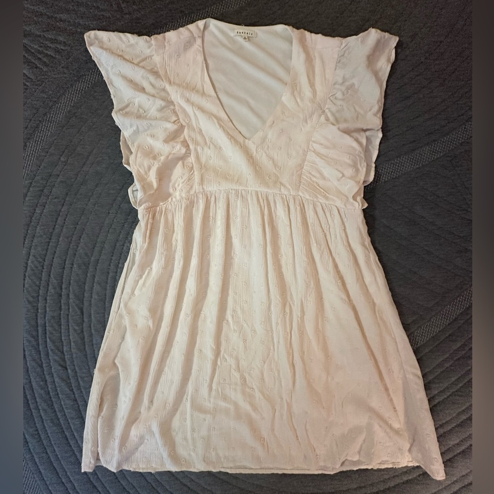 Cream Swiss Dot V-Neck Mini Dress